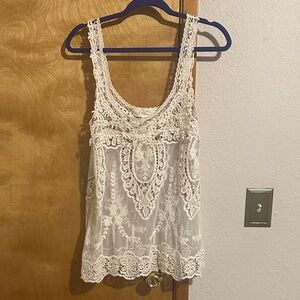 Delicate Crochet Lace Camisole Tank - Cream